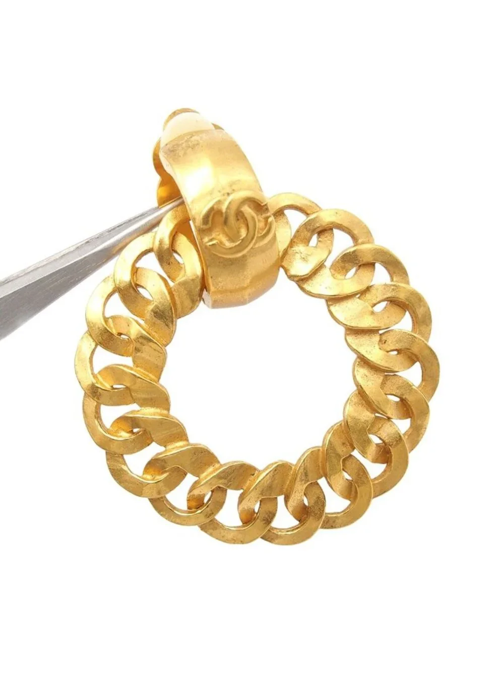 Chanel Earrings Round CC Logo Gold Metal